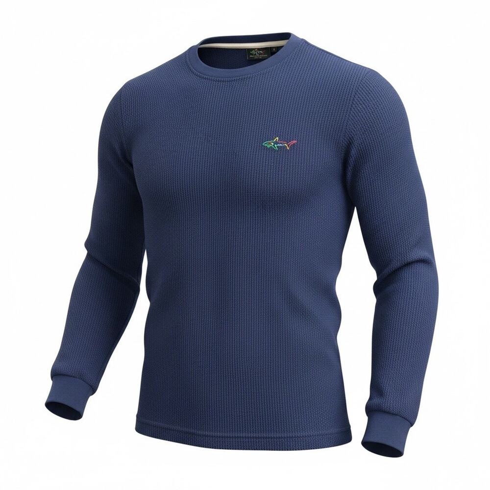 Greg Norman Mens Size Large Navy Blue Waffle LSleeve Thermal Athletic Golf A266